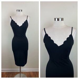 Socialite Solid Black Scallop Bodycon Mini Dress Party Cocktail Women XS